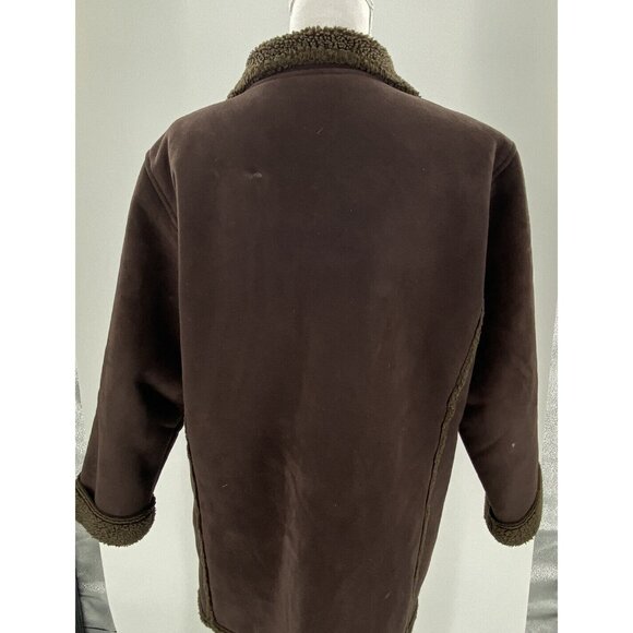 L.L. Bean Women's Faux Suede Coat Button Front Mid-Length Brown Faux Sherling LP - Picture 7 of 10